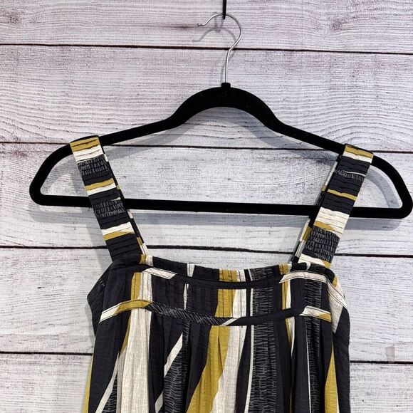 Anthropologie Square Neck Waistless Midi Dress Black Yellow Flowy Size XXS Boho - Picture 4 of 13